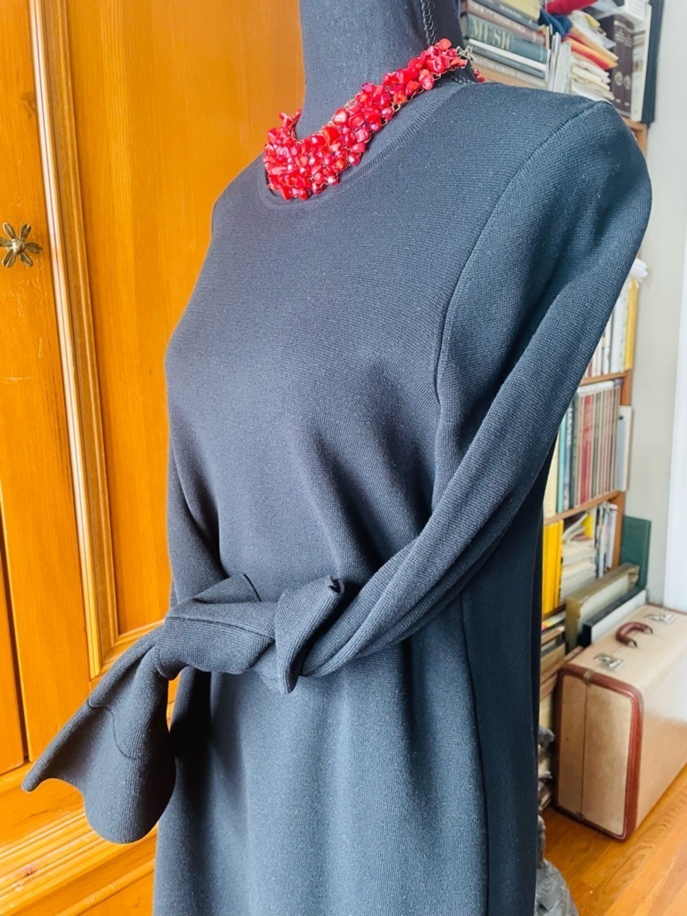 Ann Taylor Black Knit Fluted Sleeve Dress Medium - Picture 6 of 8